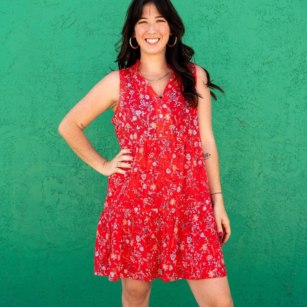 NWT - Dear John Sleeveless Cotton Eliza Dress in Trailing Vines Red Floral - Picture 4 of 4